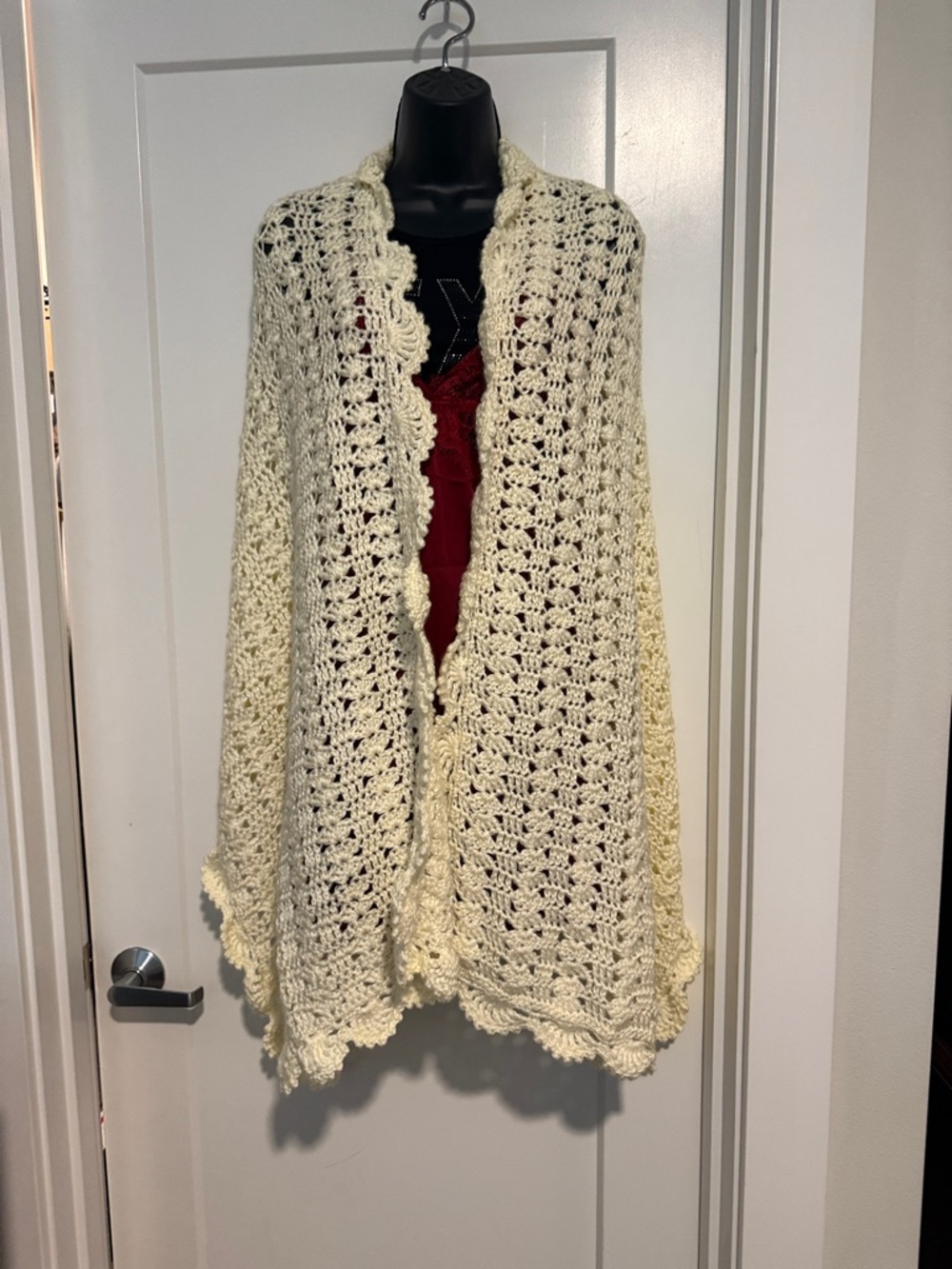 Hand Made Cream Crochet Open-Front Women's Sweater Cape